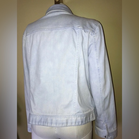 Chico's Platinum Light Baby Blue Stud Rhinestone Denim Jacket - Picture 6 of 11